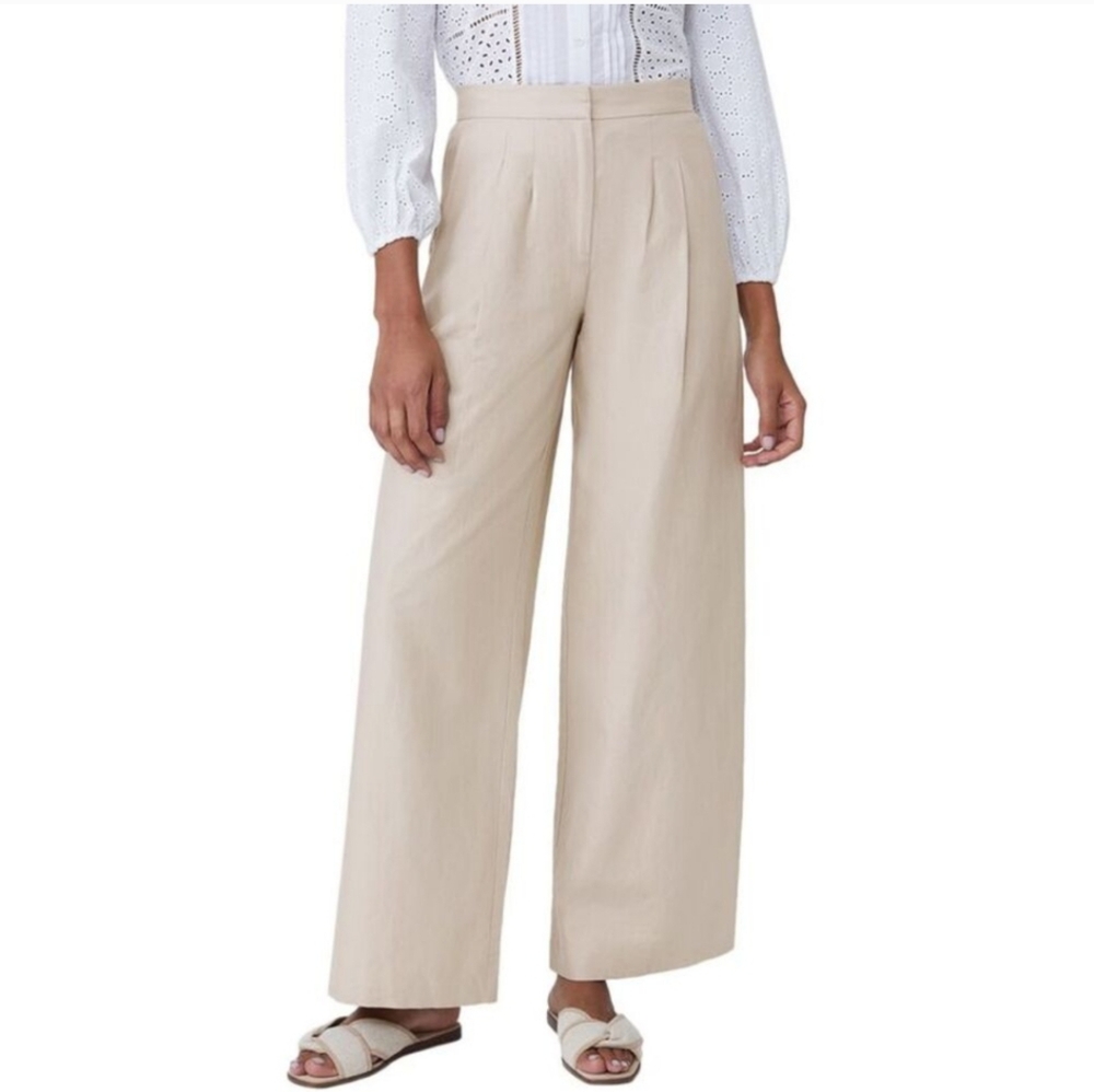 NWOT J.Mclaughlin Amal Linen Blend, Size 4  Women's Light Tan Wide-Leg Pants